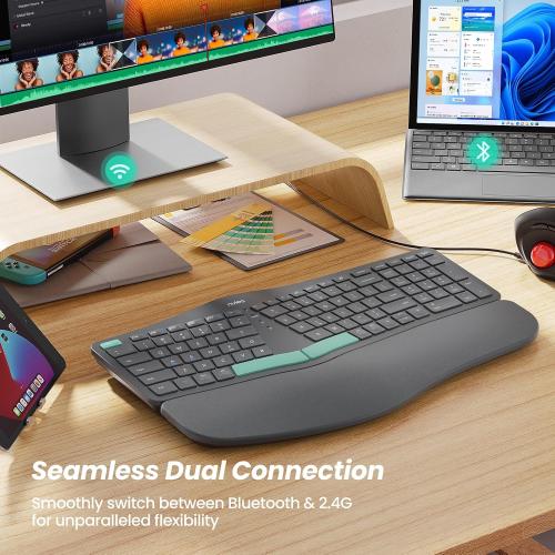 Nulea Ergonomic Split Keyboard Wireless Cushioned Wrist Rest Rechargeable