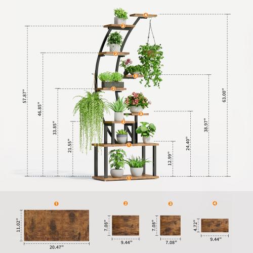 Plant Stand Indoor with Grow Lights, 63 Tall Indoor Plant Shelf, 9 Tiered Corner Plant Holder, Large Flower Display Shelves for Living Room, Bedroom, Office, Home Decor