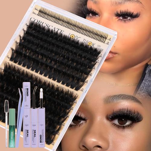 CORUSCATE 260D Lash Clusters Kit Mink Cluster Eyelash Extensions with Bottom Lash Extension Kit 8mm-25mm Mixed Lengths Eyelash Clusters Kit Thick Cluster Lashes Strip DIY Dramatic Full Look