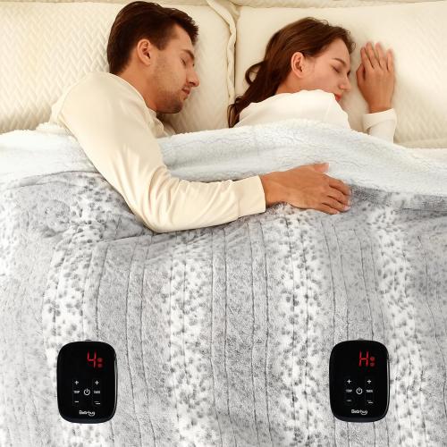 Bearhug Electric Blanket Heated Blanket King Size 100x 90 Dual Controllers Heating Blanket Gift Reversible Faux Fur & Sherpa,10 Heating Levels, ETL, Machine Washable, Over-Heat Protection*** GREY***