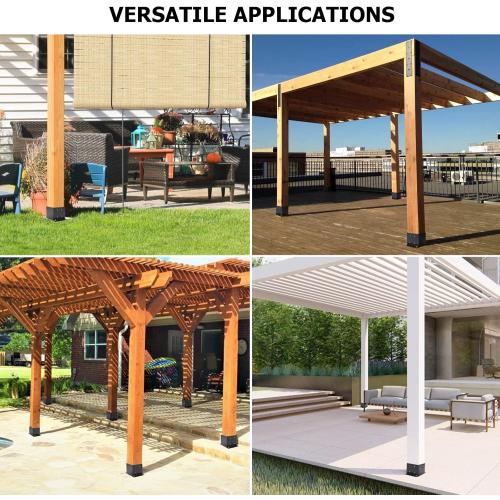 6X 6 Post Base 4 PCS,Inner Size 5.6x5.6Deck Post Base,Heavy Duty Metal Black Powder Coated Post Brackets,for Pavilion Deck Railing Support Deck Base Plate, Support Bolt Down (4PCS)