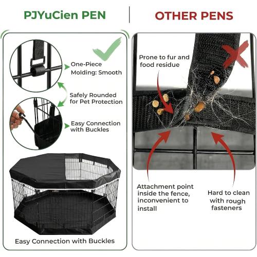 PJYuCien Dog Playpen with Top Cover and Bottom Pad - Metal Foldable Exercise Pen, 8 Panels 36 H x 24 W Indoor Outdoor Pet Fence Puppy Crate Kennel, Black