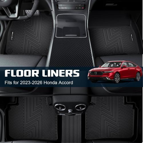 Floor Mats & Cargo Liner for 2023 2024 2025 2026 Honda Accord (Include Hybrid) All Weather Protection TPE Rubber Full Set Automotive Floor Liners for Accord Accessories, Odorless Anti-Slip, Black