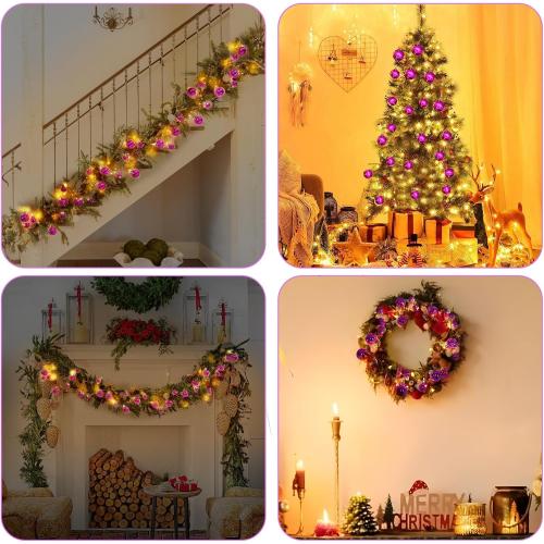 33ct Christmas Ball Ornaments with Lights, Christmas Decorations 8.2 Ft 100 LEDs Globe Ball Lights Outdoor Indoor for Tree urn Filler Flower Nursery Party Garden Yard Gazebo Wedding Decor(Pink)