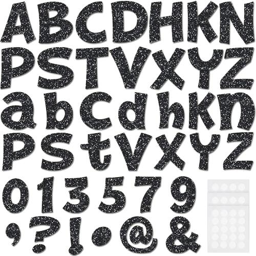 Colarr 216 Pcs Glitter Bulletin Board Letter for Classroom, Black 4 Inch | Letters for Bulletin Board, Back to School Wall Decor, Alphabet Punctuation Symbol, Cutout Die-cut, Adhesive Dot, Party Decor