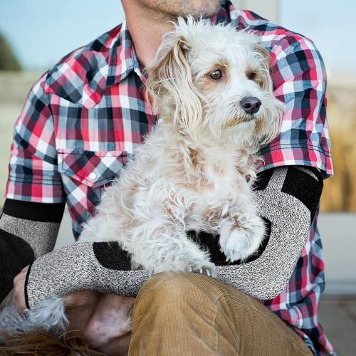 MIG4U Cut Resistant Sleeves with Leather Patches, Arm Safety Protection for Men and Women Thin Skin, Anti Puncture Level 5 Protective Arm Sleeve in Gardening, Farm, Welding, 18''