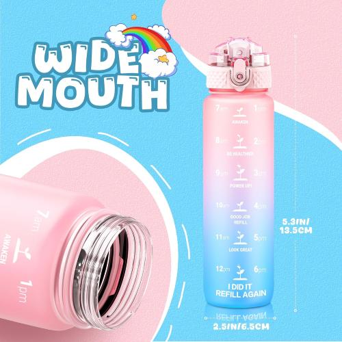 OLDLEY Kids Water Bottle for School, 17 oz (2 lids) BPA-Free Reusable Leak-proof Durable Tritan Plastic Water Bottles with Straw & Chug Lids, Anti-dust Spout Cover (Pink Blue)