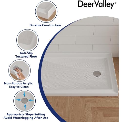 Shower Base in White with Single Threshold, Right Drain Location, Rectangle Acrylic Alcove Shower Pan for Bathroom, Non-slip