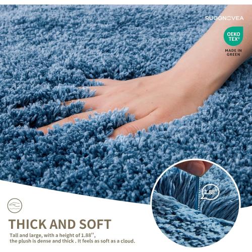Bathroom Rugs Non Slip Washable 70x24, Ultra Thick Soft Microfiber Absorbent Bath Mats, High Density Foam Latex Non Slip Backing Bath Rugs, Fluffy Floor Carpet for Tub&Shower, Blue
