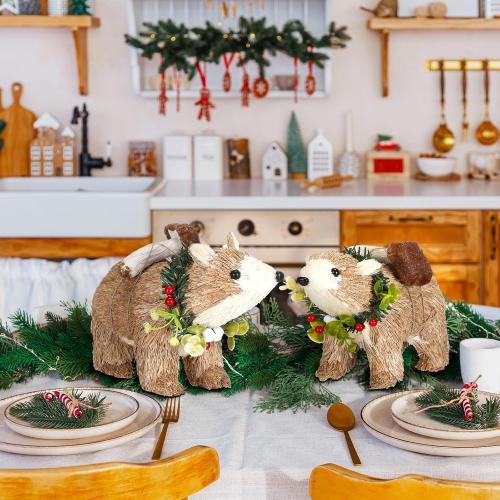 Chalyna 2 Pack Christmas Sisal Polar Bear Tabletop Decor, 9 x 6 In Polar Bear Figurine Woodland Christmas Decor Rustic Farmhouse Animals Ornament for Home Table Office Forest Mantle Seasonal Xmas Gift