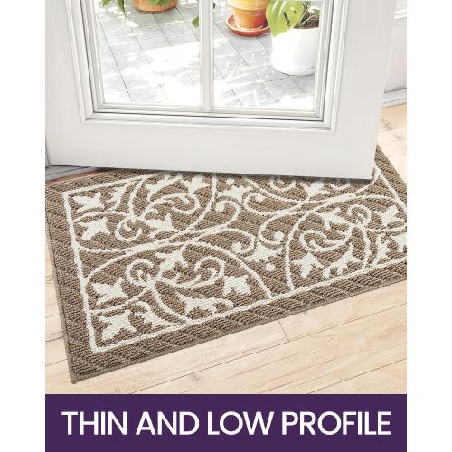 DEXI Front Door Mat Entryway, Inside Welcome Entrance Doormat Low Profile Thin, Non Slip Washable Entry Mats for House Floor Dirt Trapper, 24x36, Brown
