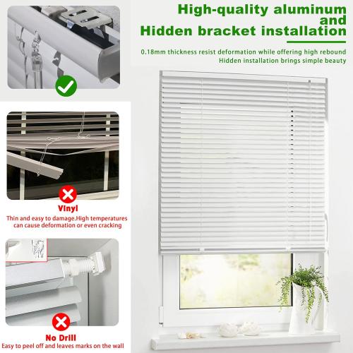 Cordless 1 Mini Blinds Suitable for 32.5 W x 64 H Windows Darkening Waterproof Aluminum Heat Resistant Horizontal Window Blinds & Shades Hidden Install for Bedroom,Kitchen,Bathroom
