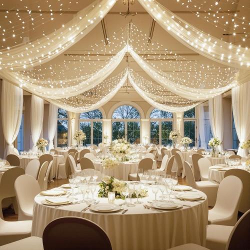 Size 5x30 6 Panels Ivory Ceiling Drapes with Lights String for Weddings Ceiling Drapes 5ftx30ft Wedding Draping Fabric Sheer Curtains Tulle Ceiling Drapery Wedding Decorations for Party Ceremony Stage Swag