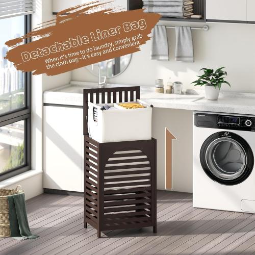 Laundry Hamper with Lid (16.9 * 13 * 26.5inches) Large Bamboo Laundry Bin Basket 85L Clothes Hamper with 1 Removable Bag Storage baskets for Bathroom(Brown)