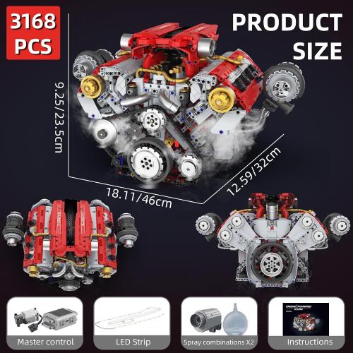 V8 Engine Building Kit that Works for Adults,3168PCS