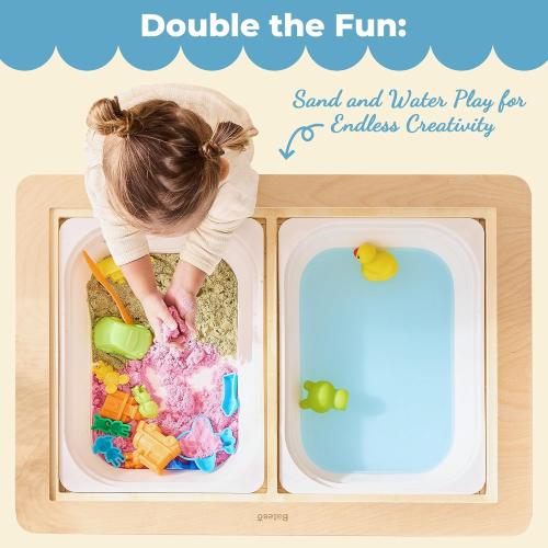 Bateso Sensory Table for Toddlers 1-3 with  Chairs & Roll Paper, Wooden Kid Activity Table Chair Set with Double-Sided Boards and Storage Bins for Sand and Water Play