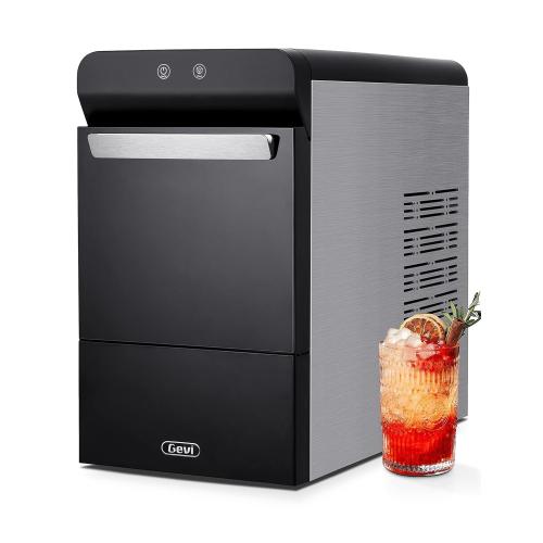 Gevi V2.0 Countertop Gemi Nugget Ice Maker | Self-Cleaning Pellet Ice Machine | Open and Pour Water Refill | Stainless Steel Housing | Fit Under Wall Cabinet | Black