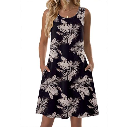 LARGE Summer Dresses for Women 2026 Sleeveless Casual Floral Tshirt Sundress with Pockets Loose Tank Beach Dress