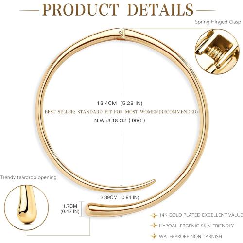 Statement Chunky Gold Collar Necklace for Women,Teardrop Open Cuff Choker with Spring-Hinged Clasp, Modern Torque Bangle Design, Elegant Thick Wrap Fashion Jewelry Gift