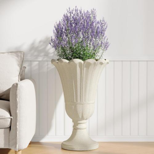 23 Tall Planters for Outdoor Plants Set of 2, Planter with Drainage Holes and Petal Design, Large Outdoor Planters for Porch, Garden, Indoor, Beige