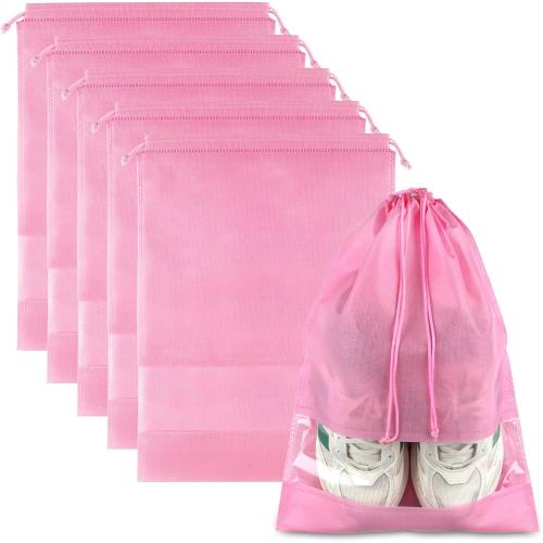 Pink Travel Shoe Bags - 5 Pcs Non-Woven Packing Bags with Clear Window