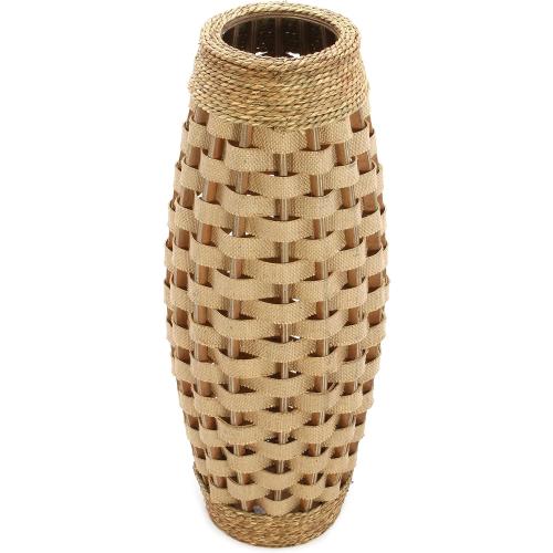 Hosley 24” Tall Woven Floor Vase – Natural Wood & Grass Decorative Vase for Home Décor, Floral Arrangements, Entryway, Living Room