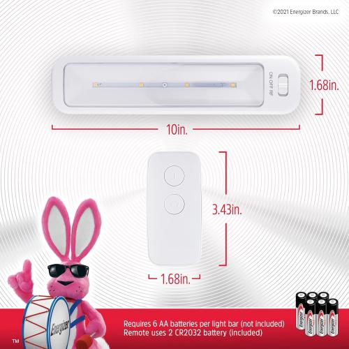 2 pack Energizer Wireless 10in. LED Bars, 2 Pack, Remote Controlled, 70 Lumens Each, Soft White, Battery Operated, No Wiring, Easy to Install, Add Light Where You Need It Most, 44576