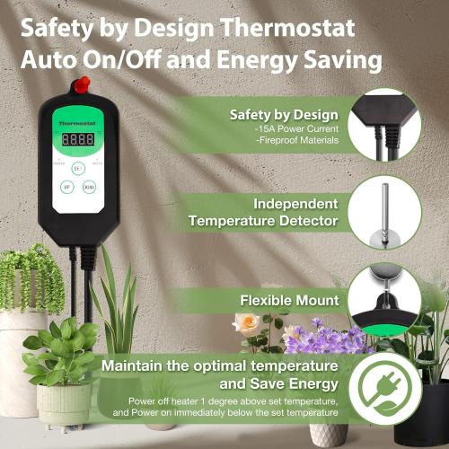 Greenhouse Heater with Thermostat, Fast Heating, Auto Power Control, Over Temperature Protection, Greenhouse Heater for Winter Plants, for Grow Tent, Green House, Flower Room, Patio
