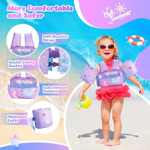Purple Nemone Toddler Swim Vest for 22-70 lbs Kids Floaties Swim Jacket with Arm Water Wings for Girls Boys 1 2 3 4 5 6 7 Years Old Beach Pool 20 30 40 50 60 66 Pounds Puddle Jumper