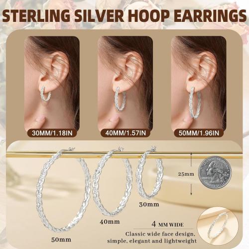 Senteria Silver Twisted Hoops Earring for Women Hypoallergenic Sterling Silver Post Hoop Earrings with AAA  Cubic Zirconia 14K Gold Plated Hoop Earrings for Women 30/40/50MM
