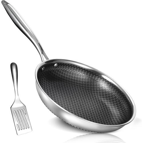 Size 12 Inch Frying Pan,Non Stick Frying Pans,Stainless Steel Skillet,Non-Toxic,PFAS-Free,Suitable for All Cooktops.