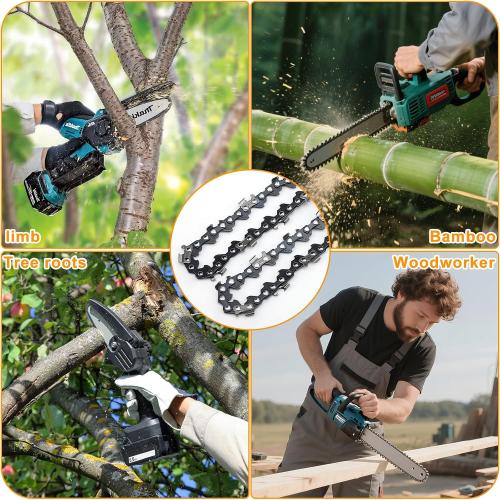 6-Pack Mini Chainsaw Chain 6-Inch: 1/4 LP Pitch, 0.043 Gauge, 37 Drive Links - Durable Replacement Chains for Cordless Electric Portable Chainsaws - Manganese Steel for Tree & Wood Cutting