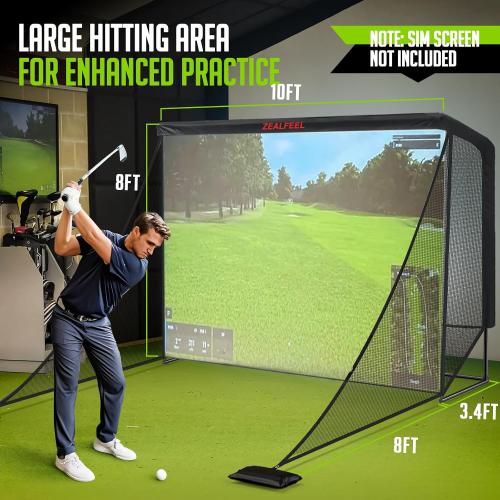 Zealfeel Golf Net, 10x7ft/8x8ft Golf Enclosure Net with Side Barriers/Auto-Ball Return, Low-Noise Target, Carry Bag, 4 Stakes, Hitting Practice Net for Backyard Driving Chipping Indoor Outdoor Use