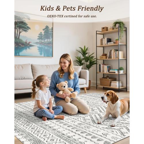8x10 Area Rug for Living Room Moroccan Washable Rugs Non Slip Indoor Floor Carpet Foldable Large Soft Area Rug for Dining Room Bedroom with Low Pile(Grey,8'x10')