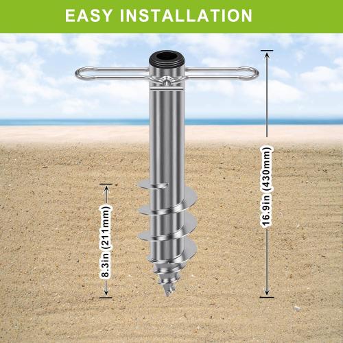 Dolibest Beach Umbrella Sand Anchor, Heavy-Duty Steel Beach Umbrella Holder with 3 Sleeves (Fits 1-2 Poles), Windproof Beach Umbrella Stake, Fully Welded Spiral Base Design for Ultimate Stability