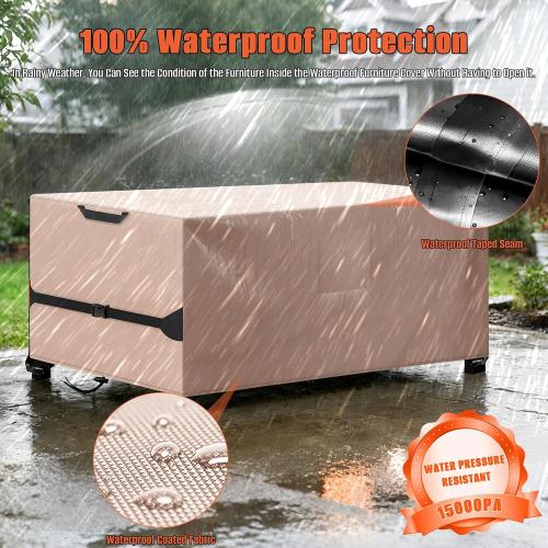 Rectangular Patio Table Cover, Waterproof, Khaki | Kovshuiwe Garden Furniture Covers for Shade and Rain Protection Fits Outdoor Dining Table and Chairs Furniture