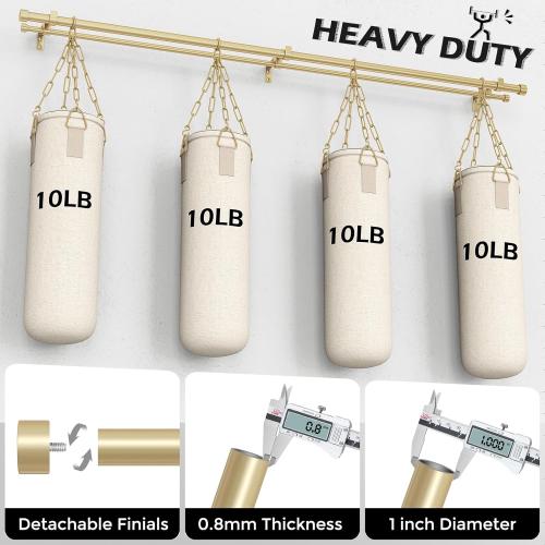 Gold Double Curtain Rod, Dual Curtain Rods with Aluminium Modern End Cap Finials Adjustable Heavy Duty Window Treatment Rods, Telescopic Metal Double Drapery Pole Set