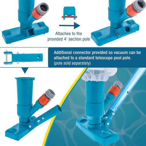 U.S. Pool Supply Above Ground Pool Vacuum Cleaner, Manual Pool Vacuum Cleaner, Spa Cleaner for Hot Tub, Ponds - 5 Section 4ft Pole, Mesh Leaf Bag, Telescopic Pole Attachment - Attaches to Garden Hose