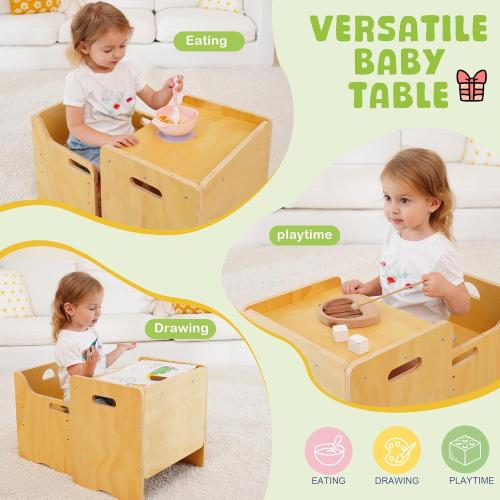 MallBest Montessori Toddler Table and Chair Set-Adjustable seat Height Wooden Toddler Table，Kids Activity Step Stools，Kids Funiture for Eating Drawing Reading