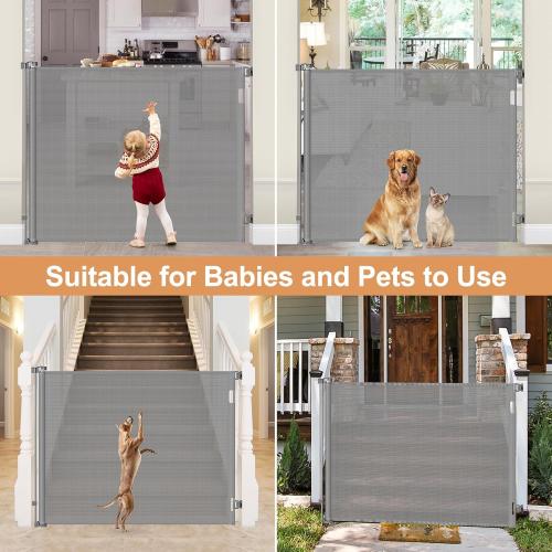48 T X 115 W Extra Tall Pet Gate Retractable Baby Gates for Doorways Extra Wide 9.58ft, Retractable Dog Gate Outdoor Anti-Scratch, 4ft Tall Mesh Gates for Kids or Pets Can't Jumping Over, Gray