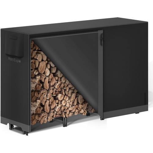6ft Firewood Log Rack with Cover Outdoor, Heavy Duty Indoor Outdoor Firewood Storage Log Rack with Cover Combo Set Black