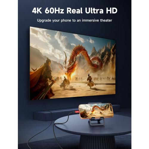 JSAUX USB C to HDMI Cable 10ft/3M (4K@60Hz), USB 3.1 Type C to HDMI 2.0 Cord, HDR, HDCP 2.2 Compatible with iPhone 16/16 Plus/16 Pro/16 Pro Max, Galaxy S24 S23 S22, iPad Pro -Red