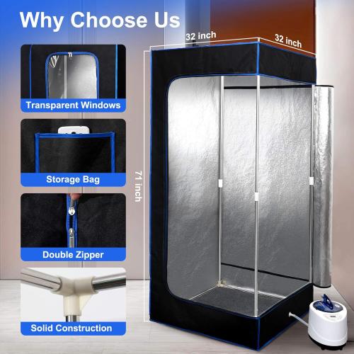 Sauna Box,Portable Sauna for Home,Thickened Sauna Canopy Kit with 3L 1000W Steam Generator,9 Temperature Settings,Full Body Dry Sauna SPA, Black