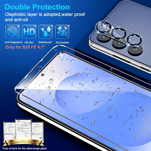firtstnow 3 Pack for Samsung Galaxy S25 FE Screen Protector Tempered Glass   3 Pack Camera Lens Protector, Military Grade Shatterproof, 9H Hardness, Fingerprint Unlock, Case Friendly 6.7 Inch