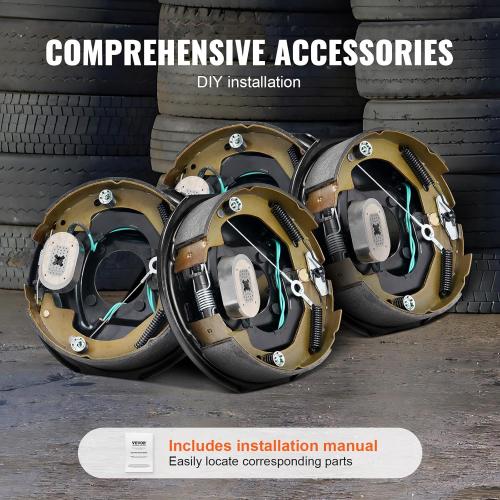 VEVOR Electric Trailer Brake Assembly, 10 x 2-1/4, 2 Pairs Self-Adjusting Electric Brakes Kit for 3500 lbs Axle, 4-Hole Mounting, Backing Plates for Brake System Part Replacement (2 Right   2 Left)