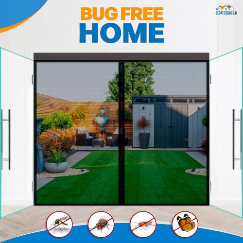 Magnetic Closure Screen Door for 62x81 French Door Sliding Door Pet and Dog Friendly, Durable Fiberglass Mesh Double Door Screen Mesh Retractable Curtain, Keep Bugs. Mosquito Out, Fly Screen