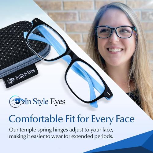 Color Black and Blue In Style Eyes Super Strong Eye Glasses, High Magnification Womens Reading Glasses - Non-Polarized Lens for Men