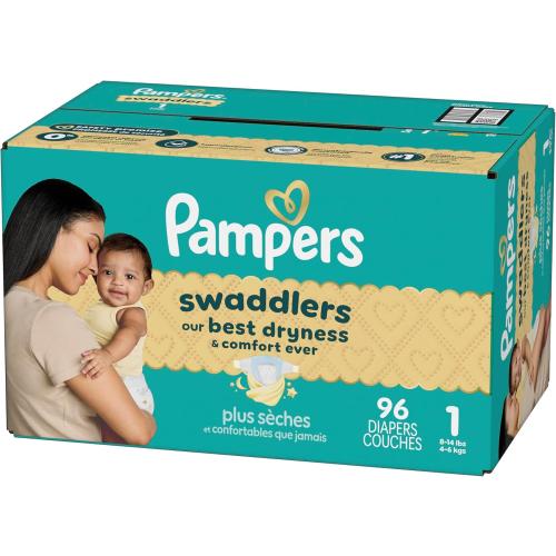 Pampers Swaddlers Diapers, Size 1 (8-14 lbs), 96 Count, Absorbent, Keeps Baby Dry and Comfortable, Skin Safe Disposable Baby Diaper (Packaging May Vary)