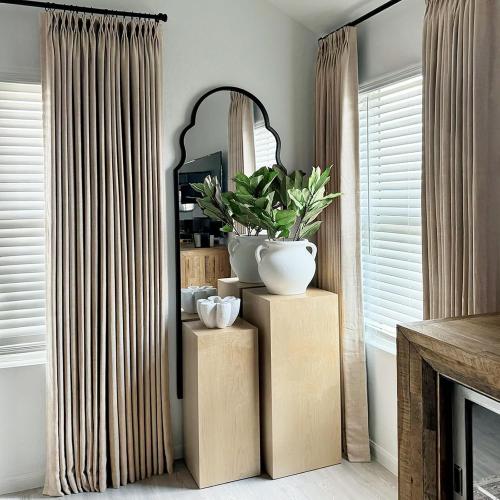 100% Blackout Shield Linen Look Textured Pinch Pleated Curtains Blackout Drapes 90 Inch Long 2 Panels Set, Faux Linen Blackout Curtains for Bedroom & Living Room, 40 W x 90 L, Dark Faux Linen