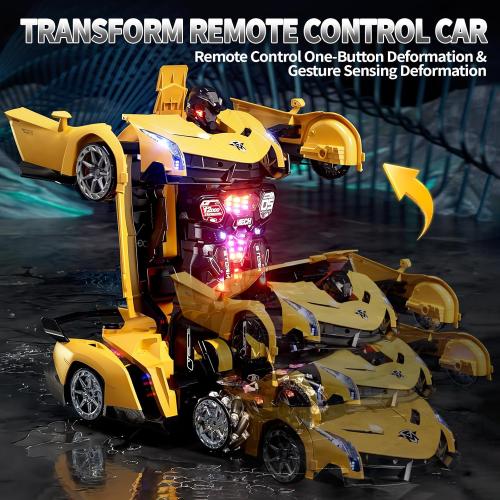 Victory Infinity Power 1:10 Big Size Transform RC Car, Gesture Sensing Transformation 2.4GHz Remote Control Car, One Button Deformation to Robot with LED Lights, Transforming Toy Cars Gift for Kids Age 8-12 Years Old Boys